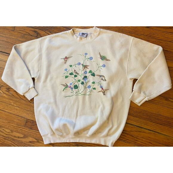 Vintage LEE Sweatshirt Women’s XL Hummingbirds Birds & Flowers USA Made - Picture 1 of 11